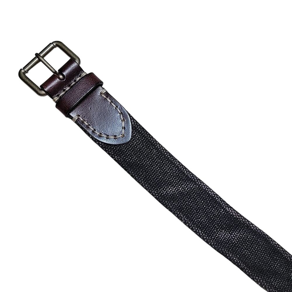 New Lucky Brand Men's Size 36 Woven Belt Genuine Leather Canvas Rustic Denim